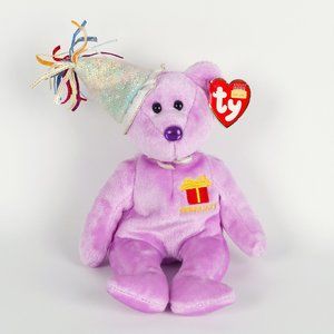 Vintage TY Beanie Baby February Birthday Bear with Hat 2001
